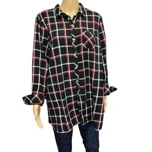 J.Jill 100% Cotton Plaid Button Down Shirt Long Sleeve Tunic size L